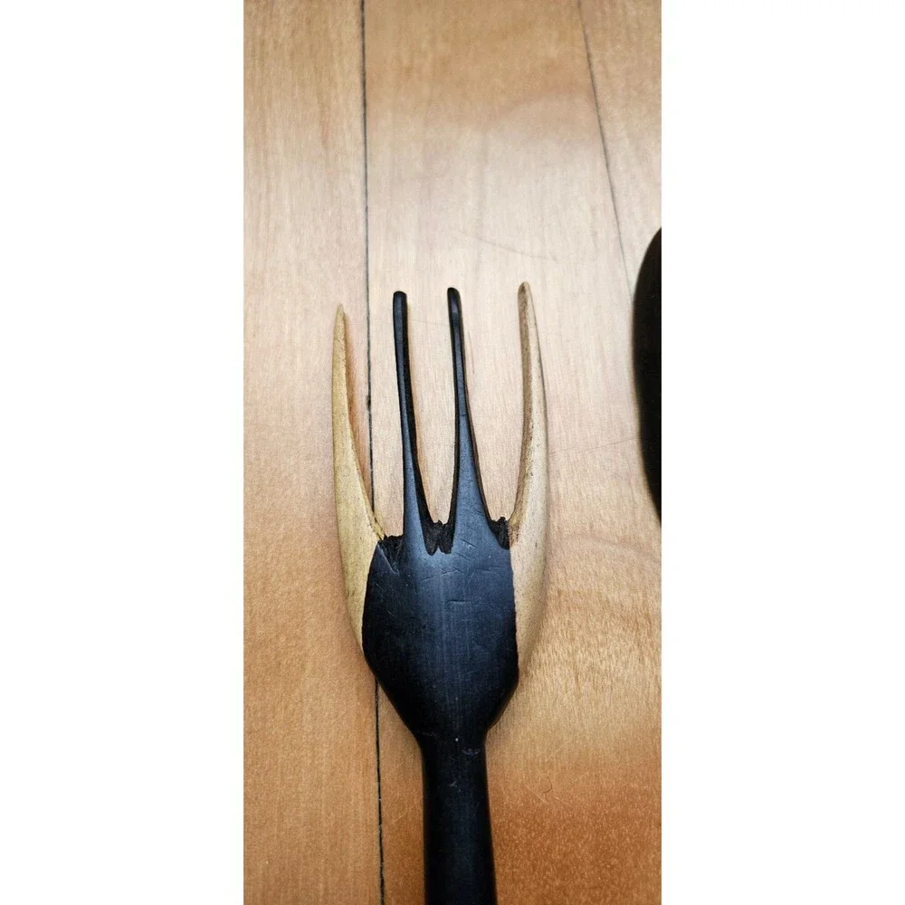 Handcarved Ebony and Ivory Wooden Hut Salad Servers from Mali
